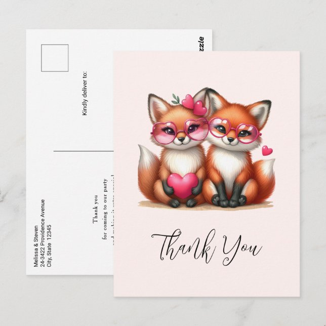 Carte Postale Renards orange mignons amoureux Merci (Devant / Derrière)