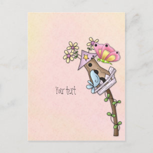 Carte Postale Rencontre des papillons et des oiseaux à la maison