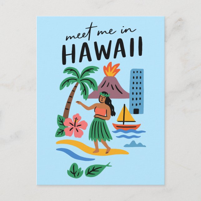 Carte Postale Rencontre-moi à Hawaii Danseuse de Hula Rétro Plag (Devant)