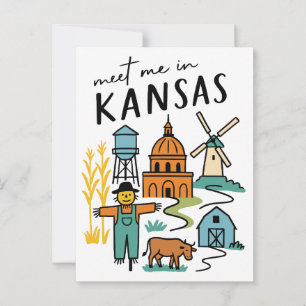 Carte Postale Rencontre-moi dans le Kansas, épouvantail de ferme