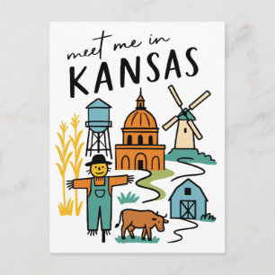 Carte Postale Rencontre-moi dans le Kansas, épouvantail de ferme