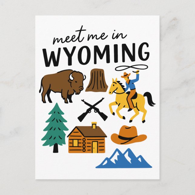 Carte Postale Rencontre-moi dans le Wyoming Cowboy Bison Devils  (Devant)