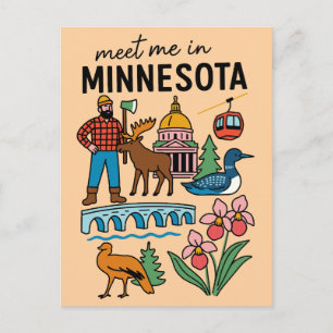Carte Postale Rencontre-moi dans Minnesota Loon Orignal Bûcheron