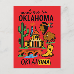 Carte Postale Rencontre-moi en Oklahoma Rétro Cowboy Amérindien