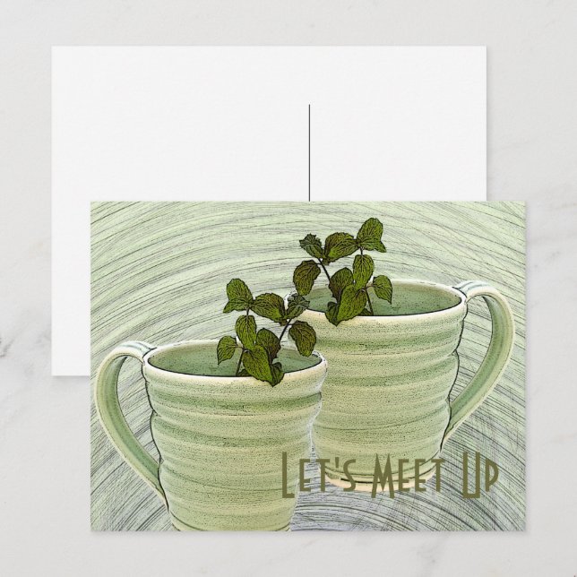 Carte Postale Rencontrons-nous Tasses vertes Brins de menthe Pho (Devant / Derrière)