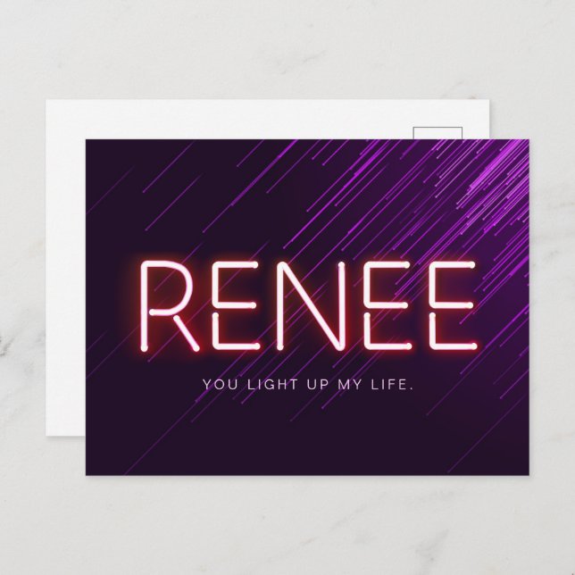 Carte Postale Renee nom dans lumière néon brillant nouveauté (Devant / Derrière)