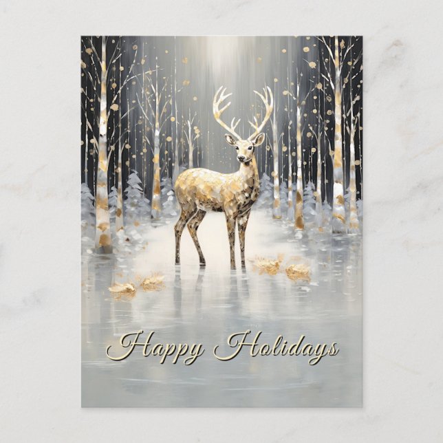 Carte Postale Renne de Noël en or de vacances (Devant)