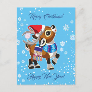 Carte Postale rennes de caricature ou caribou. Joyeux Noël
