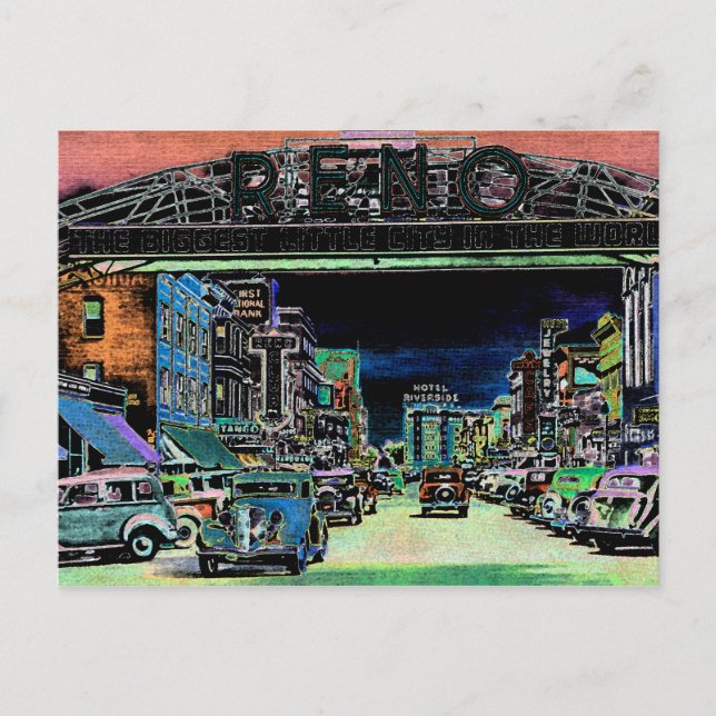 CARTE POSTALE RENO NEVADA VINTAGE COLORÉ DE COULEUR D'EAU (Devant)