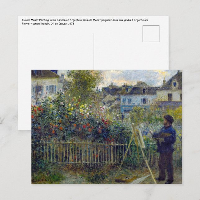 Carte Postale Renoir - Claude Monet Peinture dans son jardin (Devant / Derrière)