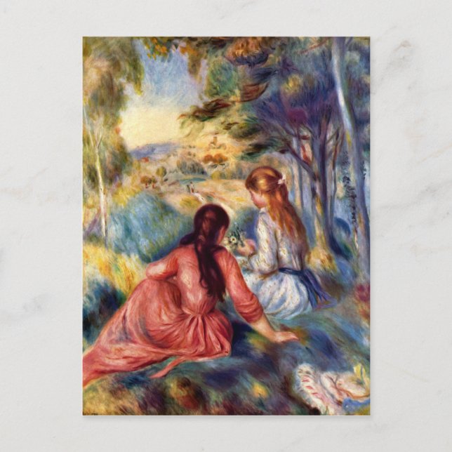 Carte Postale Renoir : Deux Filles Assises dans l'Herbe (Devant)