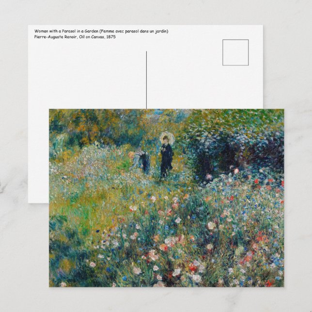 Carte Postale Renoir - Femme au parasol dans un jardin (Devant / Derrière)