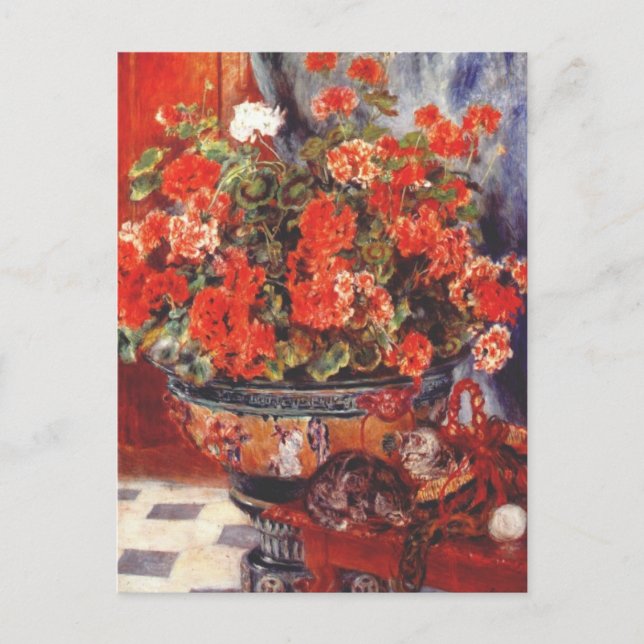 Carte Postale Renoir, Geraniums et Chats (Devant)