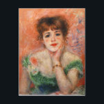 Carte Postale Renoir Jean Samary en robe basse<br><div class="desc">Renoir Jean Samary dans une carte postale à col bas. L’un des portraits les plus charmants de Renoir, sa représentation de Jeanne Samary utilise le rose et le vert caractéristique de la meilleure oeuvre de l’artiste. La jeune tête rouge penche vers le spectateur, menton à la main, avec un léger...</div>