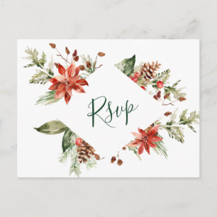 Carte Postale REPAS CHOIX Élégant Rouge Poinsettia Mariage RSVP