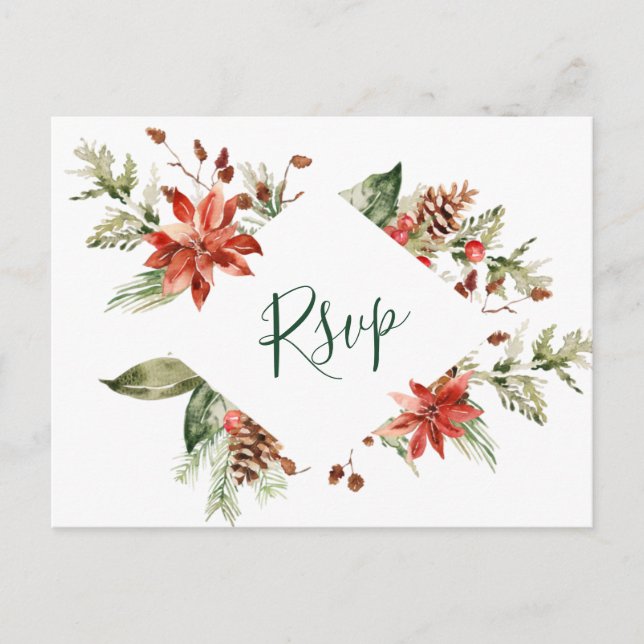 Carte Postale REPAS CHOIX Élégant Rouge Poinsettia Mariage RSVP (Devant)