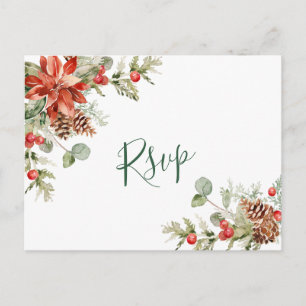 Carte Postale REPAS CHOIX Élégant Rouge Poinsettia Mariage RSVP