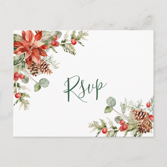 Carte Postale REPAS CHOIX Élégant Rouge Poinsettia Mariage RSVP (Devant)