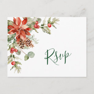 Carte Postale REPAS CHOIX Élégant Rouge Poinsettia Mariage RSVP