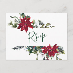 Carte Postale REPAS CHOIX Élégant Rouge Poinsettia Mariage RSVP