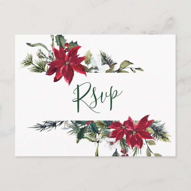 Carte Postale REPAS CHOIX Élégant Rouge Poinsettia Mariage RSVP (Devant)