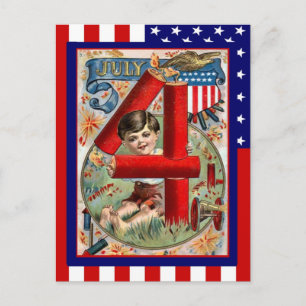 Carte Postale Réplique 4 juillet Vintage, Garçon avec pétards
