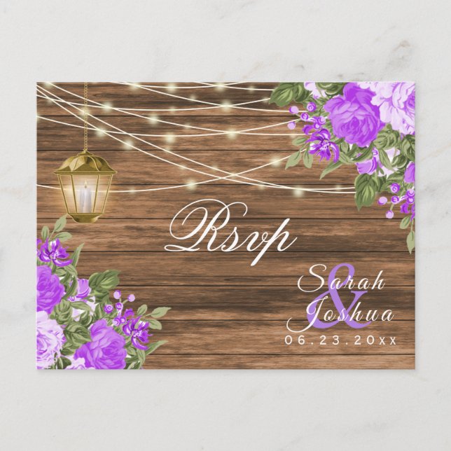 Carte Postale Répondre SVP - Bois, Lanternes et Fleur Violette (Devant)