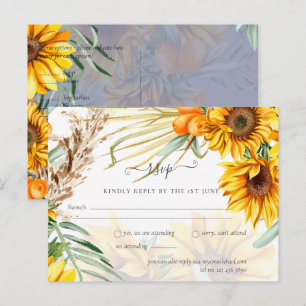 Carte Postale Répondre Tournesols Herbe des Pampas Mariage Bleu 