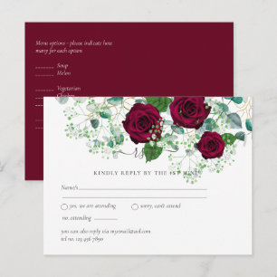 Carte Postale Réponse au mariage Burgundy Rose Sage Eucalyptus