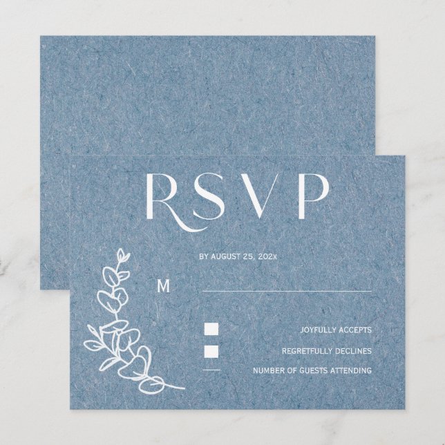 Carte Postale Réponse au mariage Dusty Blue (Devant / Derrière)
