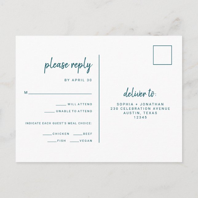 Carte Postale Réponse de choix de repas de mariage à l'écriture  (Dos)