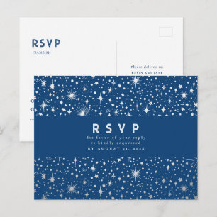Carte Postale Réponse de mariage bleu nuit étoilé