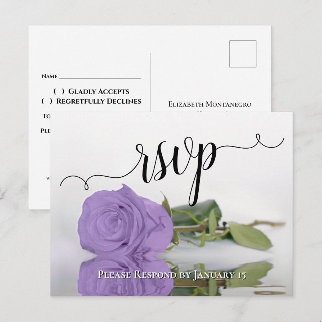 Carte Postale Réponse de mariage chic rose lavande réfléchissant (Devant / Derrière)