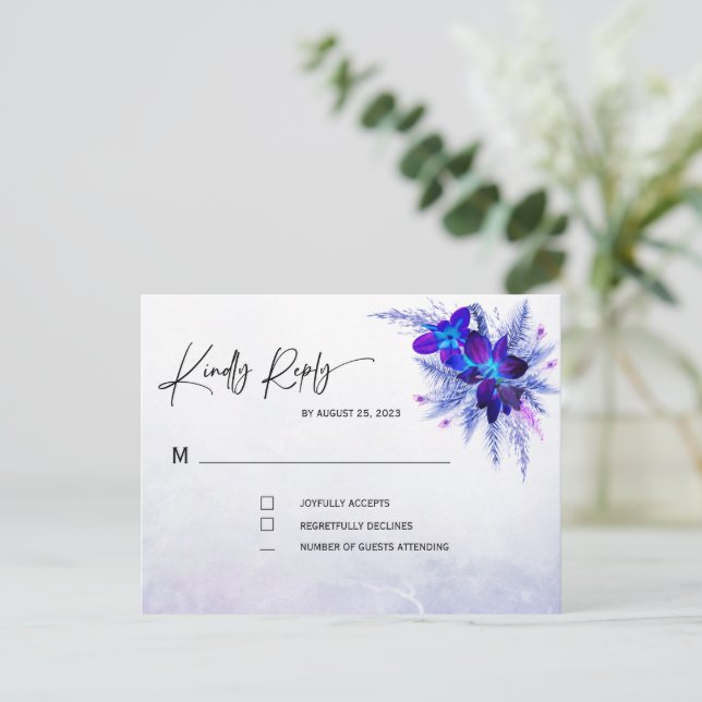 Carte Postale Réponse de mariage Orchidée Bleue (Debout devant)