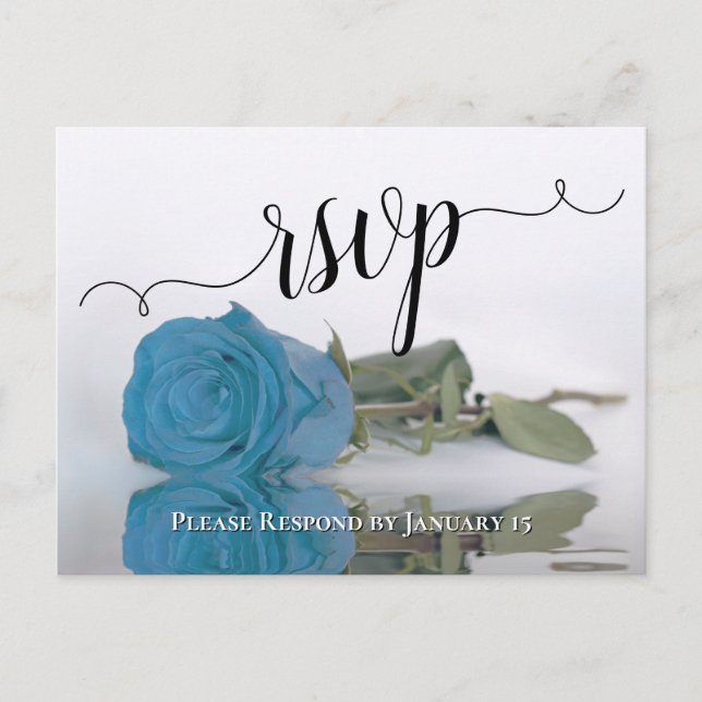 Carte Postale Réponse de mariage Rose Bleu Ciel Élégant avec Ref (Devant)