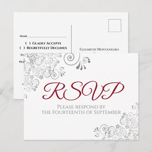 Carte Postale Réponse de mariage simple élégant rouge Frills arg (Devant / Derrière)
