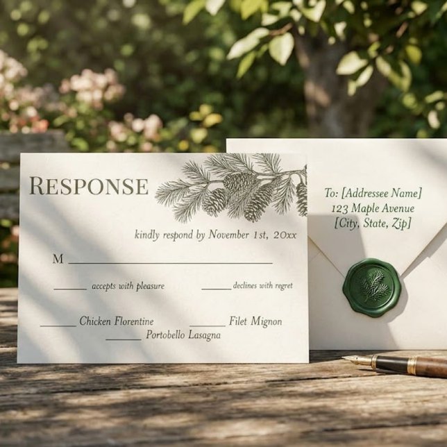 Carte Postale Réponse de RSVP de mariage avec verdure de branche (Créateur téléchargé)