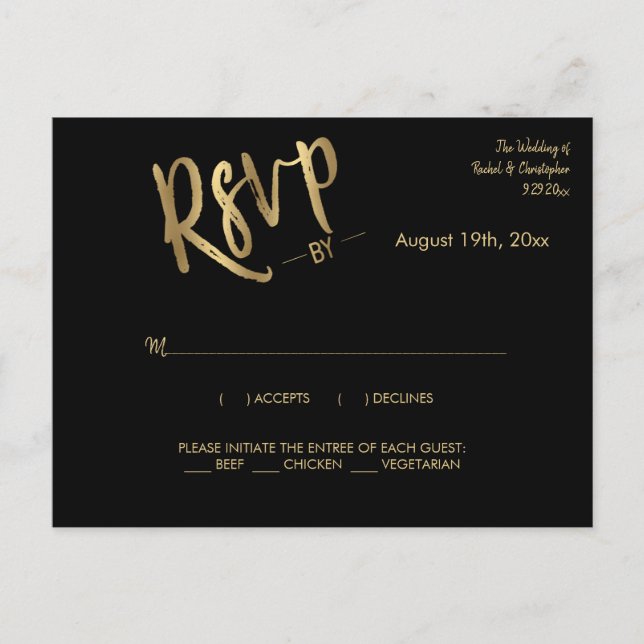 Carte Postale Réponse d'événement minimaliste Mariage Gold RSVP (Devant)