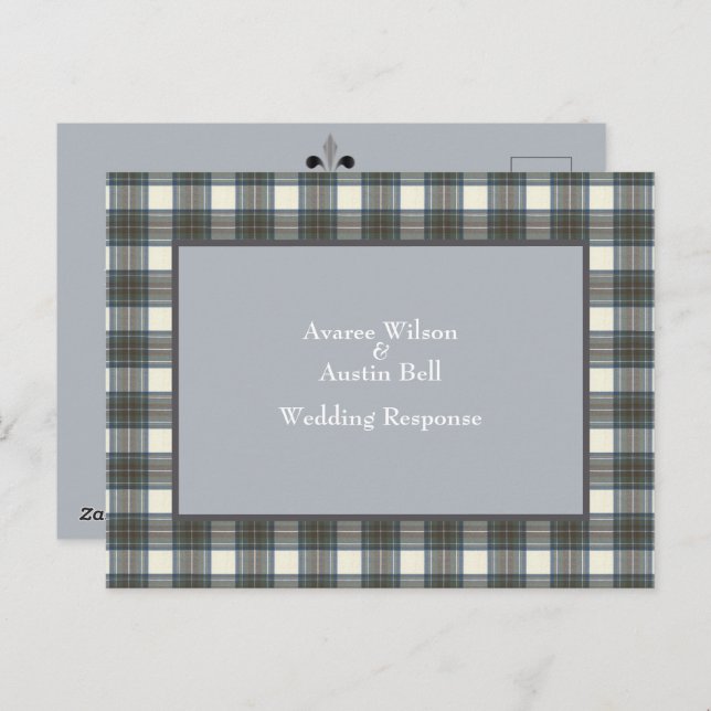 Carte Postale Réponse du Mariage Stewart Blue Tartan (Devant / Derrière)