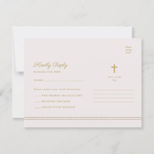 Carte Postale Réponse élégante en or pour baptême religieux et c
