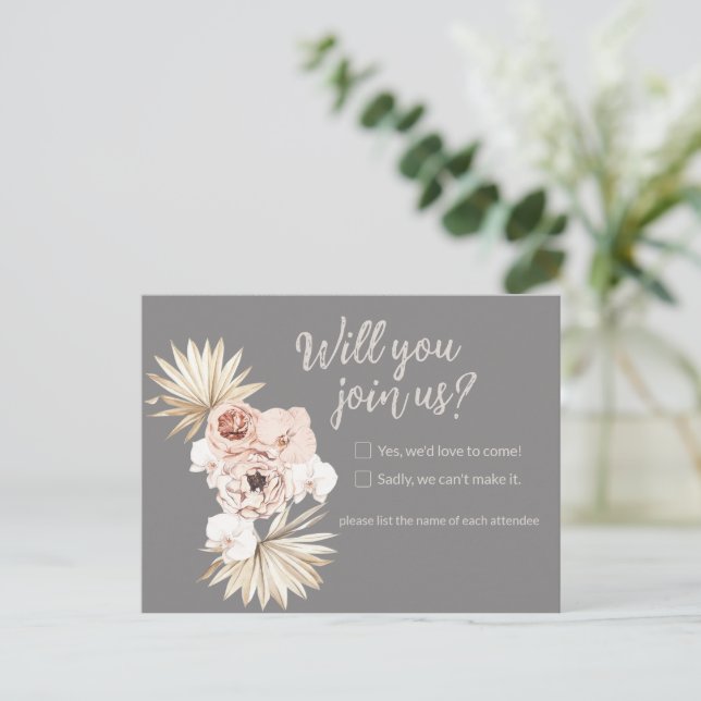 Carte postale Réponse Mariage Floral Boho (Debout devant)