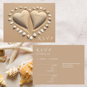 Carte Postale Réponse pour le mariage sur la plage - Sand Hearts