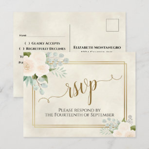 Carte Postale Réponse pour le mariage White Roses & Eucalyptus G
