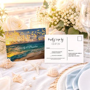 Carte Postale Réponse pour mariage élégant sur une plage tropica