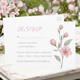 Carte Postale Réponse pour un mariage printanier au sauge rose f