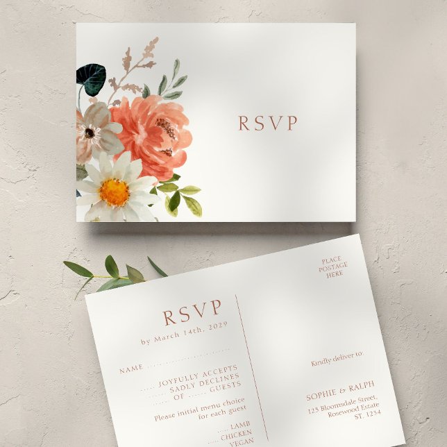 Carte postale Réponse RSVP de mariage floral (Créateur téléchargé)