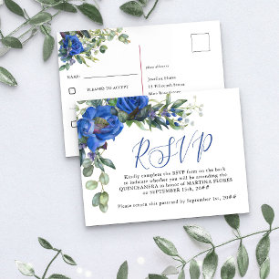 Carte Postale Réponse RSVP pré-adressée pour Quinceanera Rose Bl