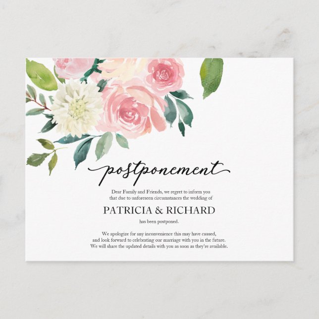 Carte Postale Report de mariage floral rose chic simple (Devant)