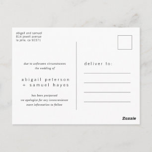Carte Postale Report de mariage minimaliste noir et blanc