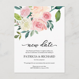 Carte Postale Report du mariage floral rose Nouvelle date